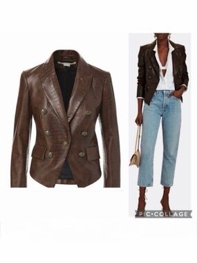 VERONICA BEARD | Brown Cooke Croc Embossed Vegan Leather Jacket Blazer Size 4